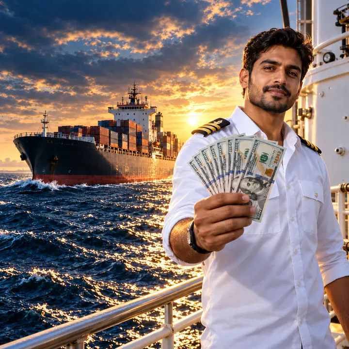 A young Indian seafarer with US dollar earnings — tax-free as an NRI