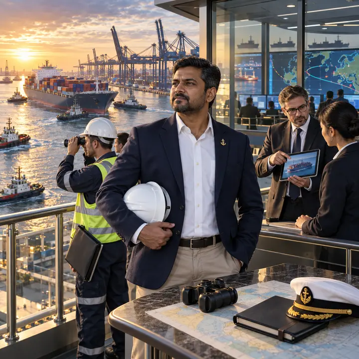 A senior mariner ashore at a port authority office