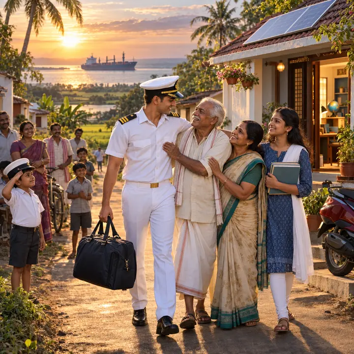 A seafarer welcomed home with pride in his village